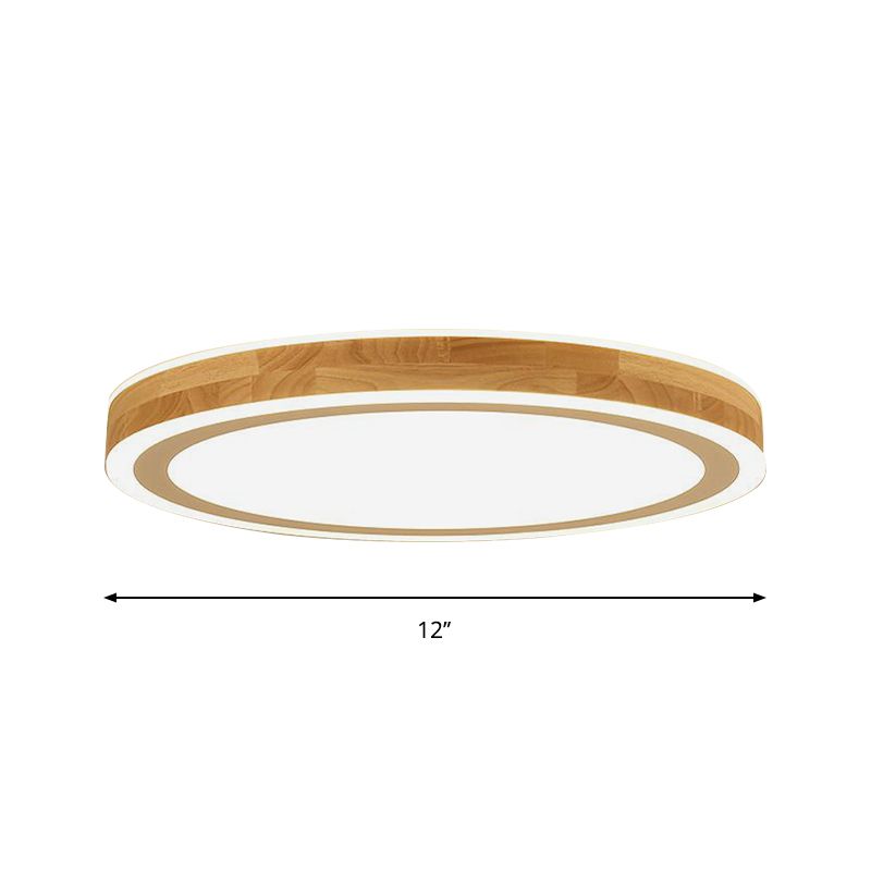 Lámpara nórdica de montaje empotrado con anillo de doble halo, iluminación de techo de pasillo LED de madera de 12"/15" de diámetro en color beige