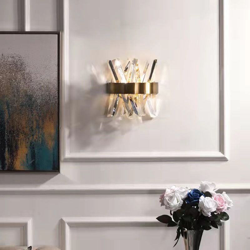 Geometric Shape Crystal Wall Light Modern Style 1 Light Wall Light Sconce in Gold