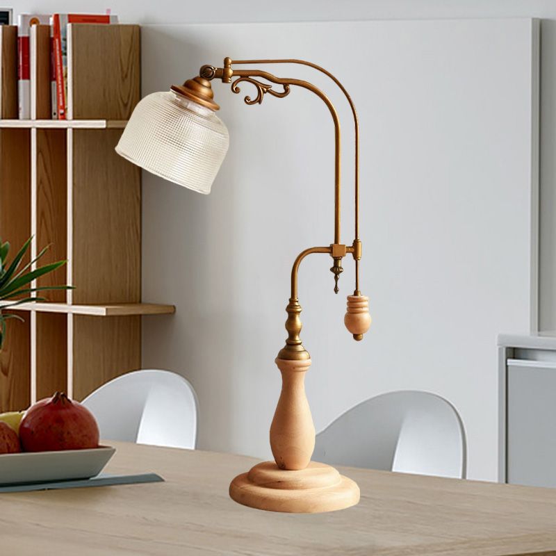 Burvy Metallic Tafellicht Antiek Stijl 1 Bulb Bed Bedide Nachtstand Lamp in Roodbruin/Geelbruin/Wood met cilindrische heldere glazen schaduw