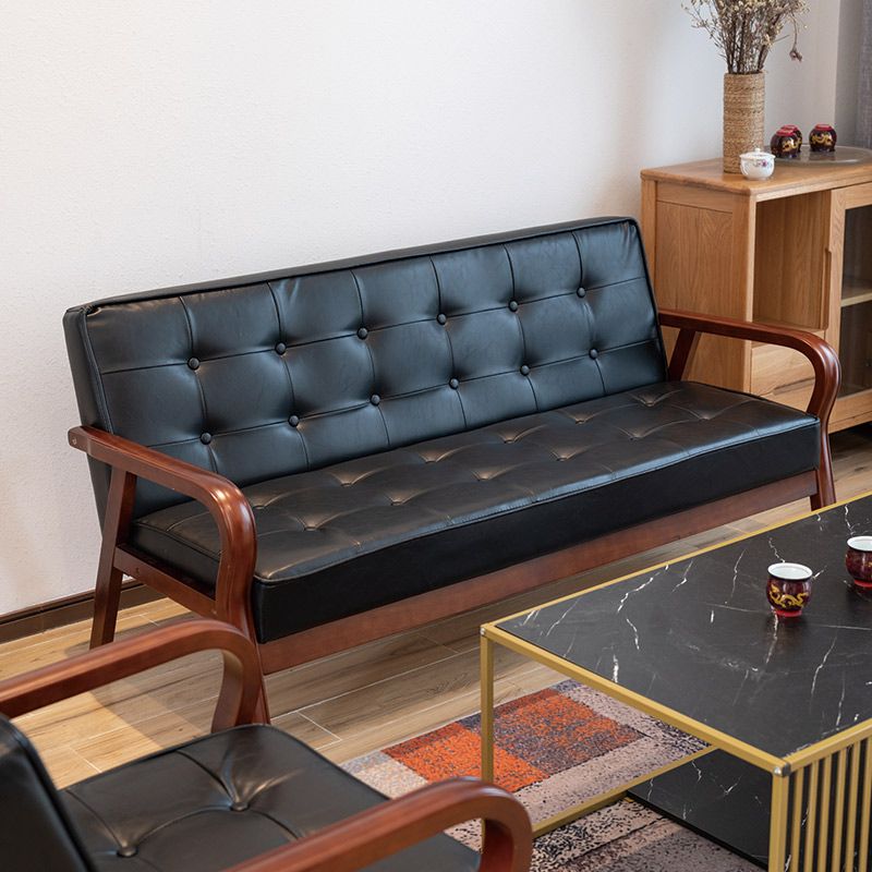Faux Leather Sofa 29.53" High Mid Century Modern Square Sofa
