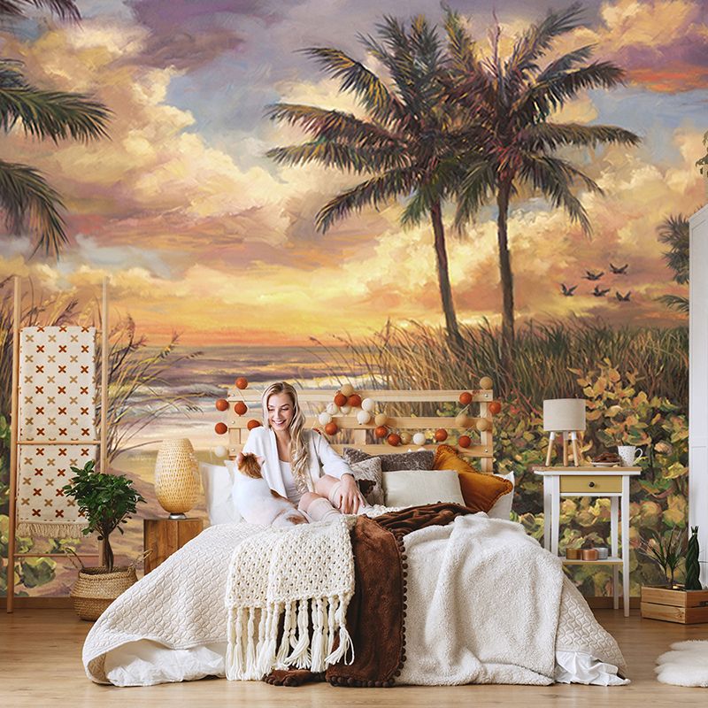 Large Tropical Mural Wallpaper Fresh Color Forest and Tree Wall Art, Personalized Size Available