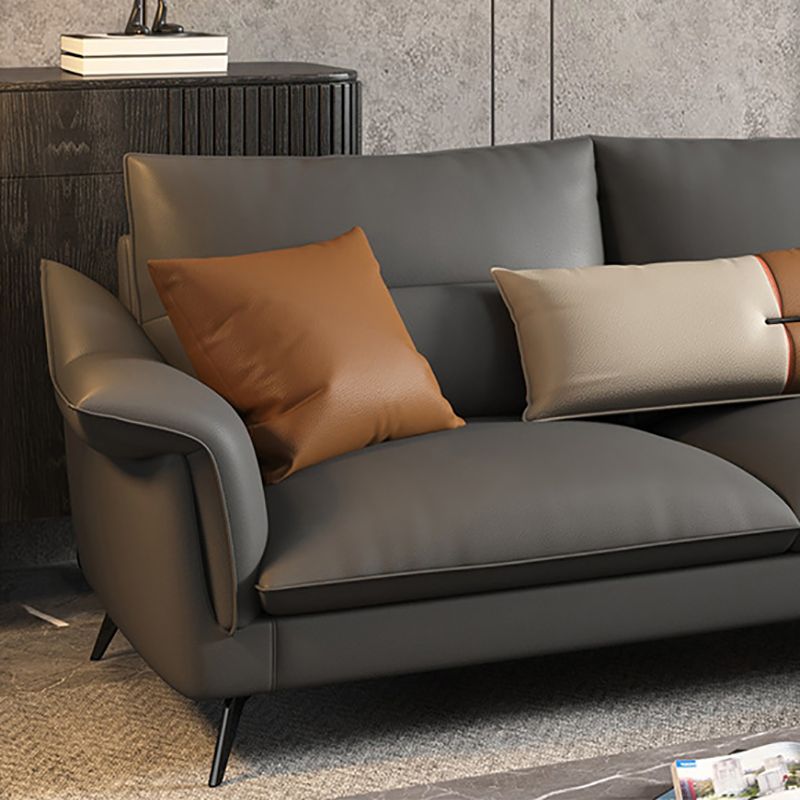 Glam Stationary Flared Arm Genuine Leather Living Room Sofa Chaise