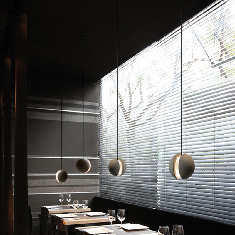Cement Round Shade Ceiling Light Modern Style 1 Bulb Grey Hanging Lamp for Restaurant
