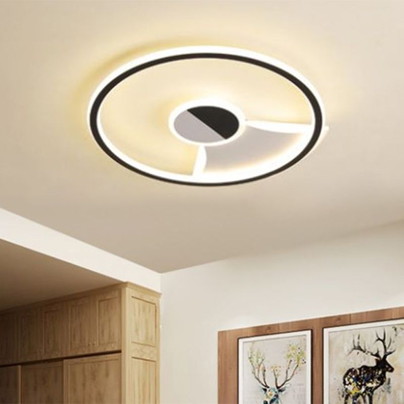 Plafonnier circulaire en acrylique à LED de style simple, noir et blanc, 16"/19,5"/23,5" de diamètre, plafonnier LED pour chambre à coucher en blanc chaud/blanc