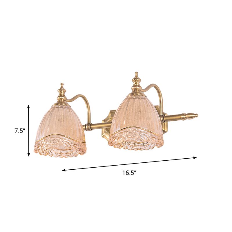 Ombra floreale Light Sconce Stile moderno vetro ambra 2/3 Baglie da bagno Vanity Light in ottone, 16,5 "/24,5" W