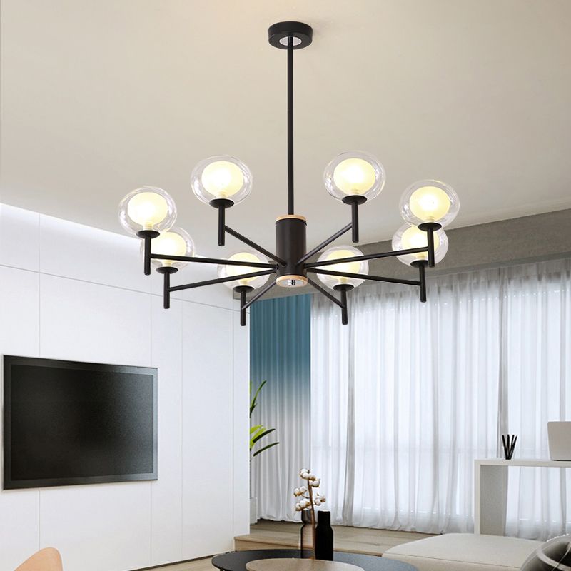 Spherical Shape Chandelier Modern Style Glass Multi Light Hanging Lamp for Restaurant