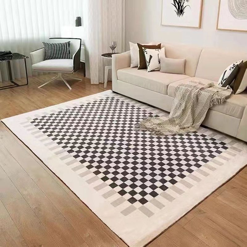 Rectangle Shape Rug Living Room Lattice Carpet Polyester Washable Area Rug