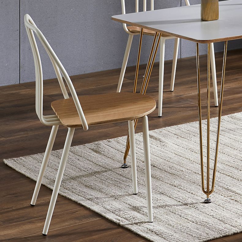 Contemporary Metal Dining Chair Slat Back Side Armless Chair for Kitchen