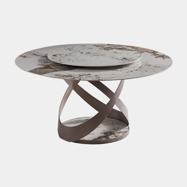Sintered Stone Table for Restaurant Modern Round Table with Metal Pedestal