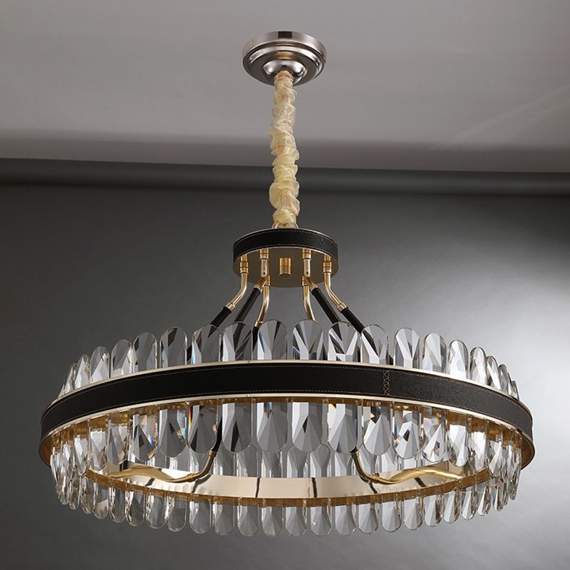 Minimalistische kreisförmige LED-LED-Kristallkristall Wohnzimmer Decke Anhänger Licht in Schwarzgold