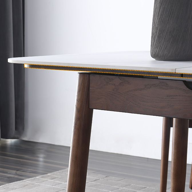 Contemporary Style Sintered Stone Dining Table with Built-in Storage Layer and 4 Legs Base