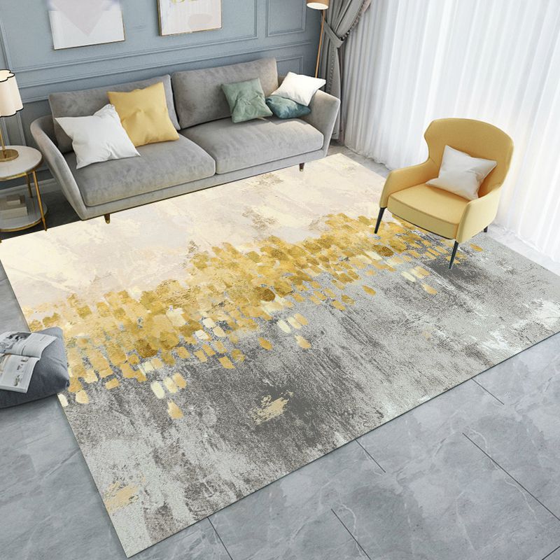 Yellow Modern Area Carpet Abstract Pattern Polyester Area Rug Stain Resistant Rug for Living Room