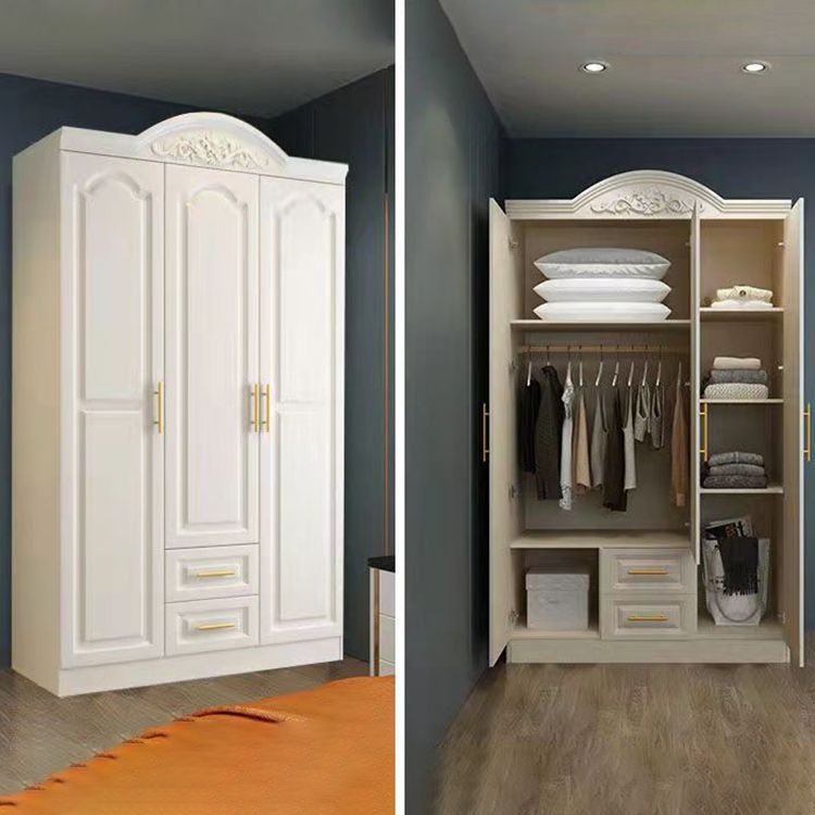 French Country Wardrobe Armoire Engineered Wood Wardrobe with Solid Wood Clothing Rod