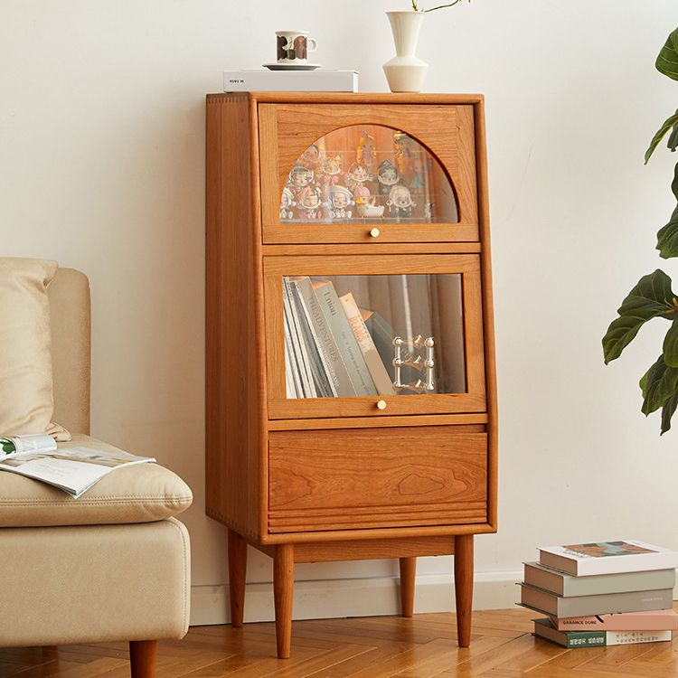 2 - Door and 1 - Drawer Solid Wood Chest 43.3" Tall Glass Paned Side Cabinet