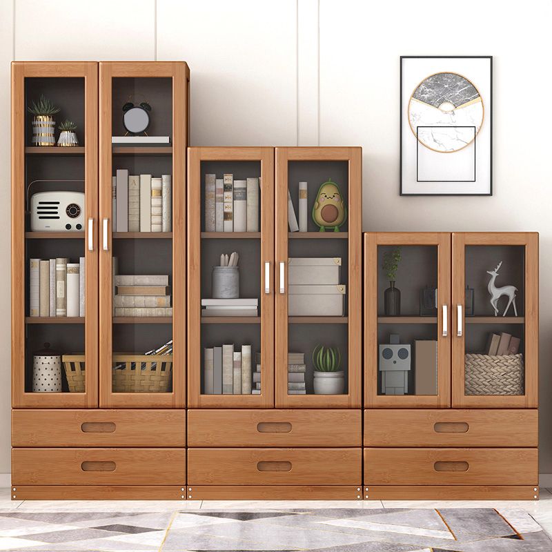 Wooden Standard Bookcase Modern Style Closed Back Bookshelf with Drawer Storage
