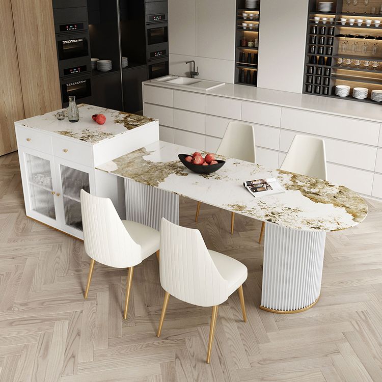 Free Form Sintered Stone Table for Restaurant Luxury Table with Double Pedestal