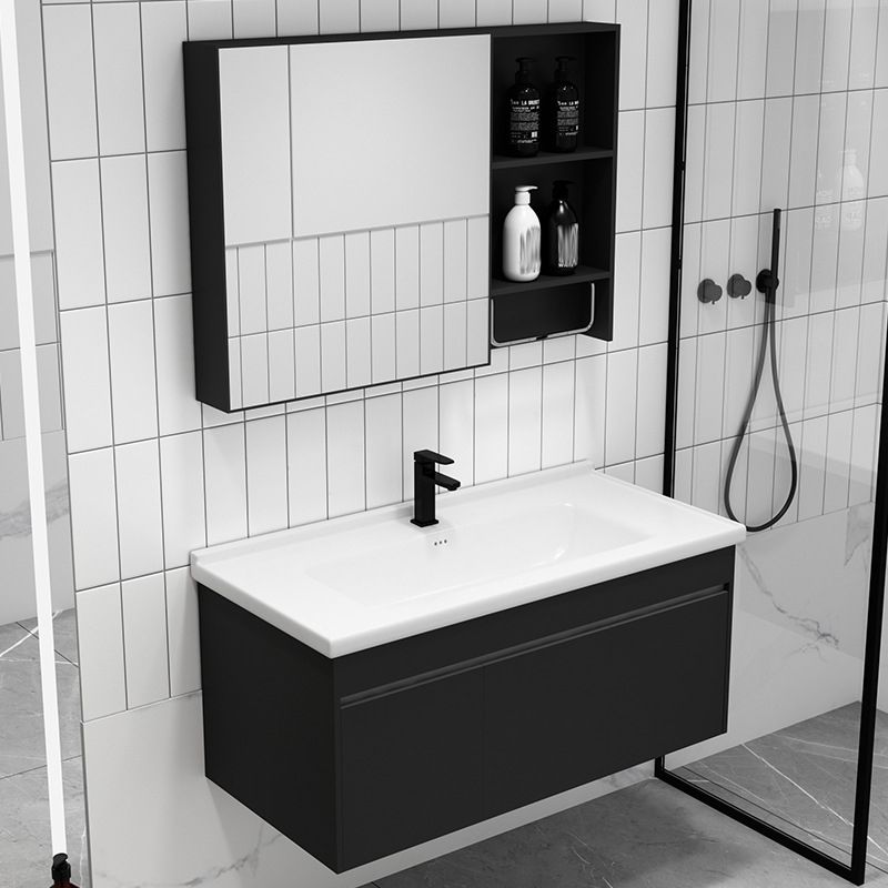 Contemporary Black Bath Vanity Metal Open Console with Sink Set