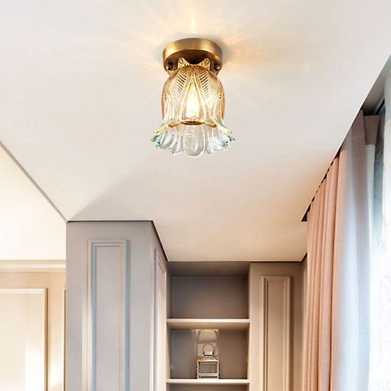 Luminaire de plafond floral en verre de style moderne, luminaire monté au plafond doré