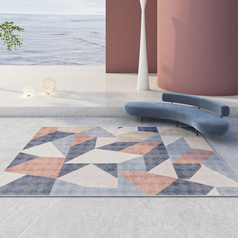 Contemporary Geometry Printed Rug Polyester Indoor Carpet Non-Slip Backing Carpet for Living Room