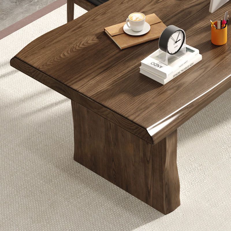 Modern Double Pedestal Dining Table Solid Wood Dining Room Kitchen Table in Brown