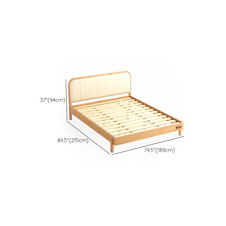 Scandinavian Standard Bed Wood Frame Bed with Upholstered Headboard