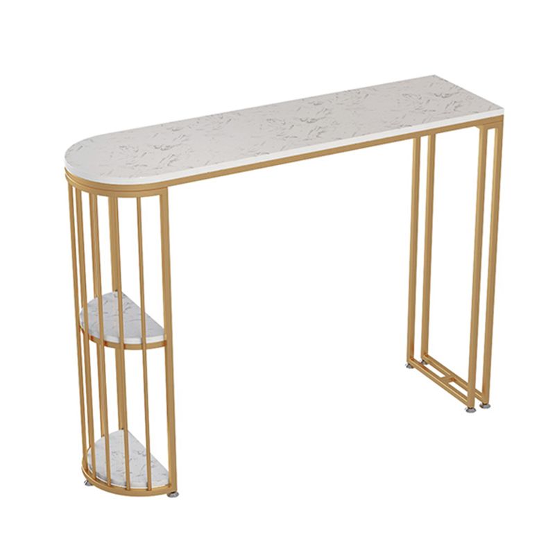 Glossy White Marble Top Bar Table with Storage Glam Specialty Pub Table for Home