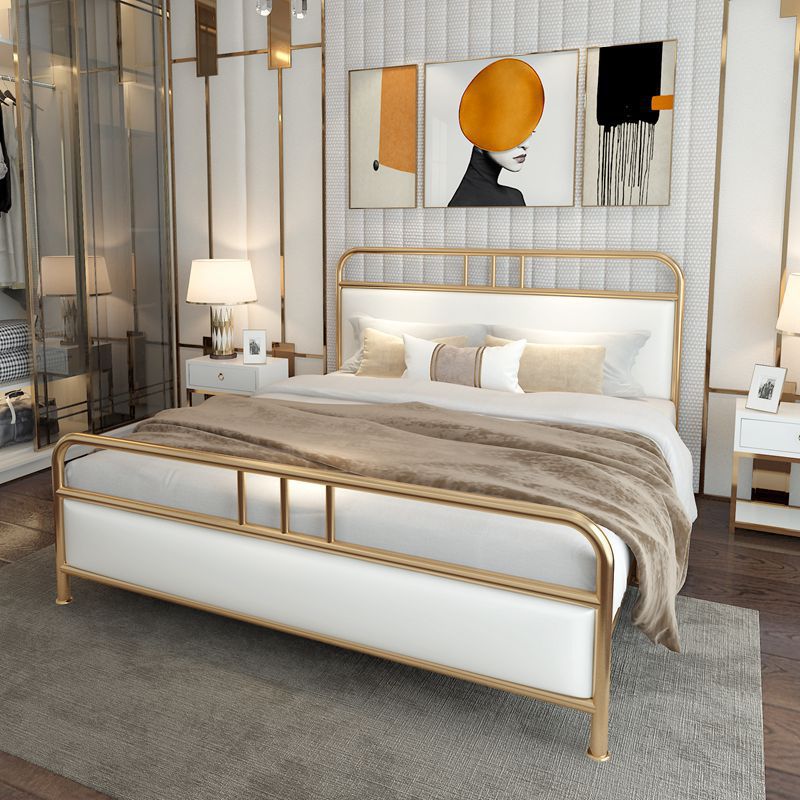 Contemporary Standard Bed Metal Bed Frame with Upholstered Headboard