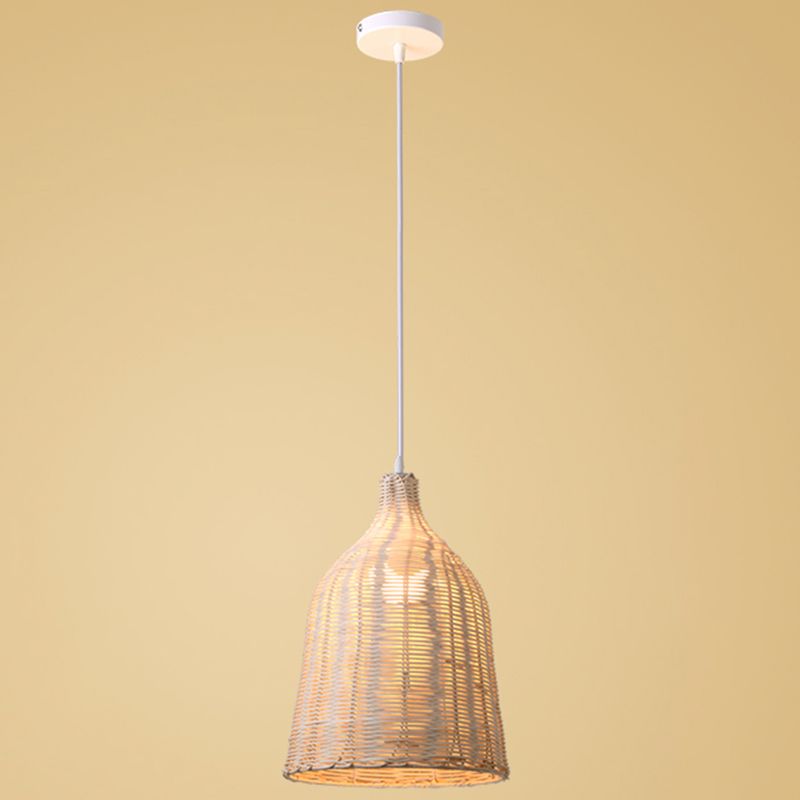 Hand-weaving Bamboo Bell Shape Hanging Light Asian Rattan Shade Single Light Pendant Lamp with 59" Hanging Wire