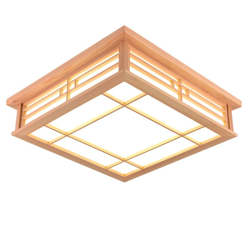 Wooden Flush Mount Ceiling Light LED Square Flush Mount Light for Living Room Bedroom
