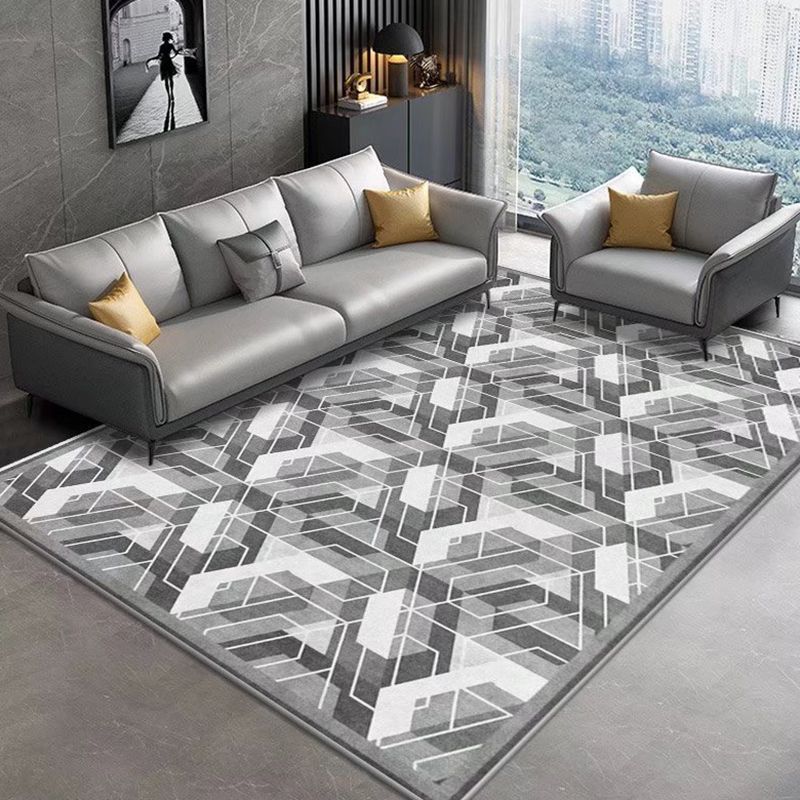 Dark Gray Gorgeous Rug Polyester Graphic Rug Stain Resistant Rug for Living Room