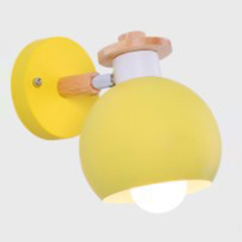 Metal Macaroon Globe Wall Lamp Single Bulb Nordic Wooden Mini Bedside Lamp with Adjustable Arm