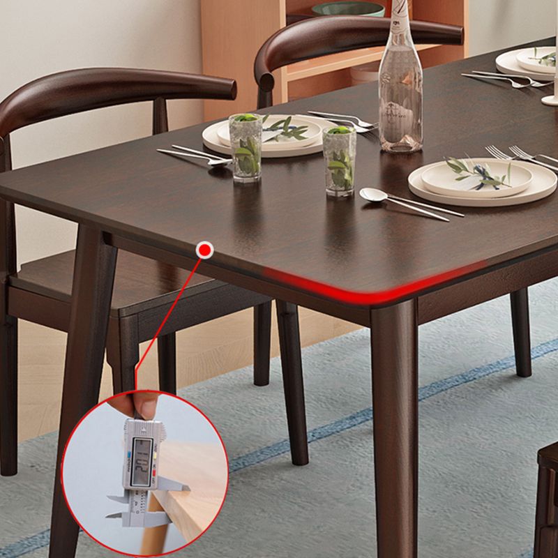 Rechthoek Moderne eettafel Bruine vaste tafel met rubberwood massief hout