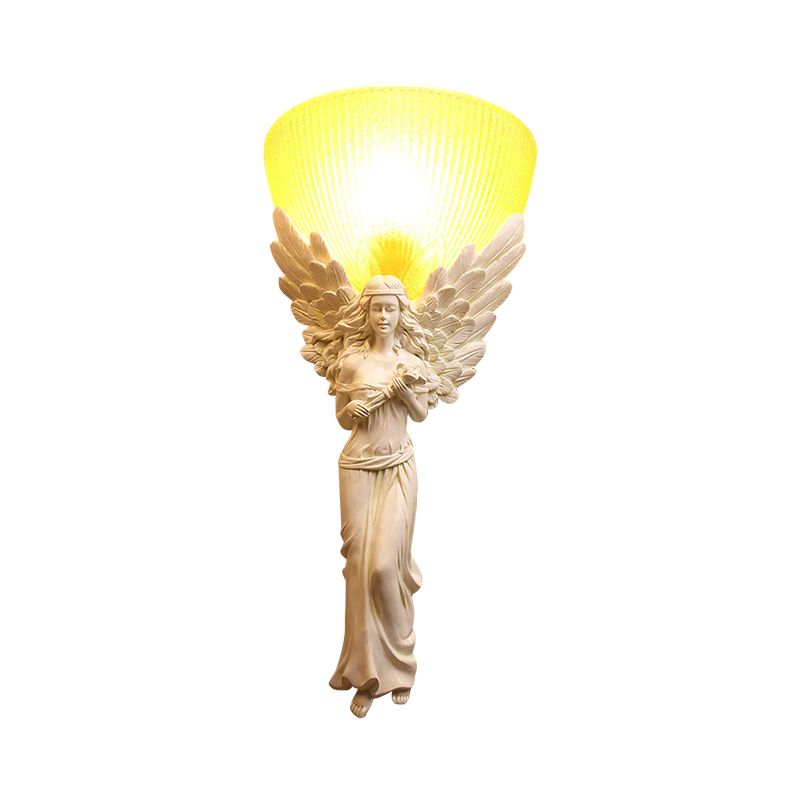 Gold/Silver/White Angel Sconce Lighting Country Style Resin 1 Bulb Foyer Wall Mount Light with Yellow Glass Bowl Shade