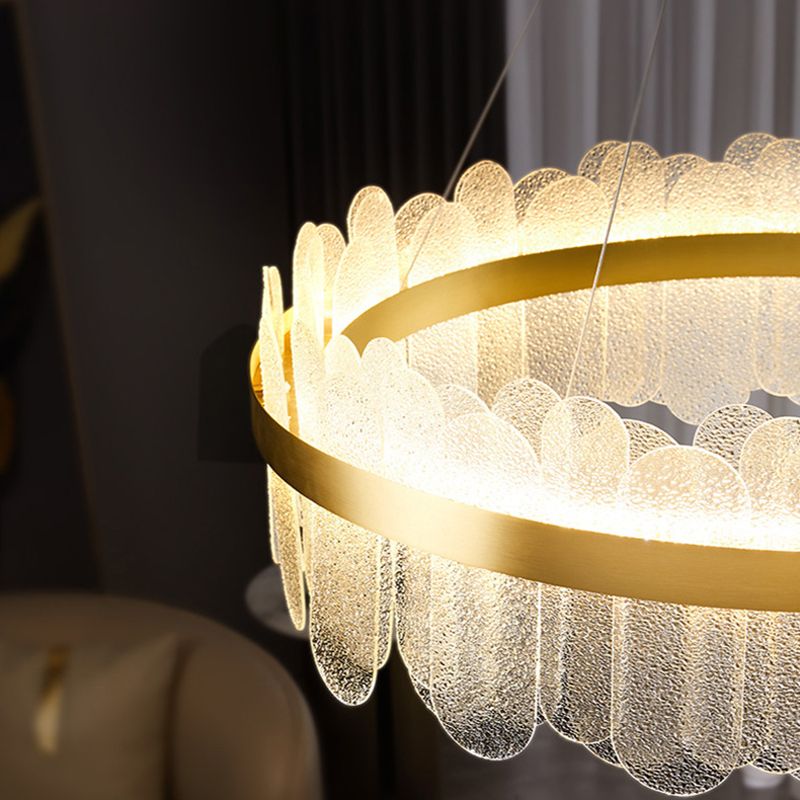 Light Luxury Style LED Hanging Chandelier Light Circular Metal Chandelier in Gold