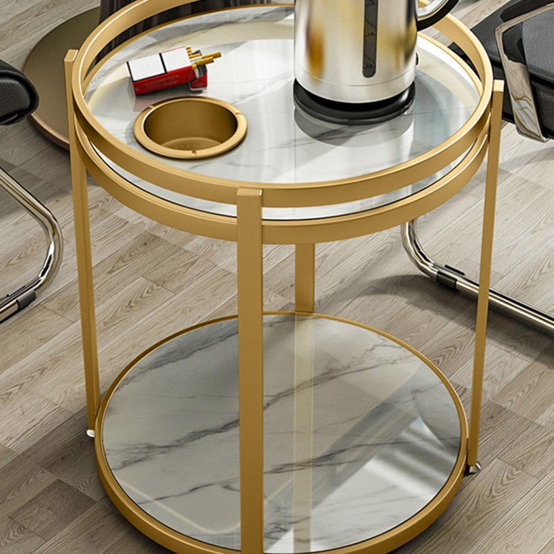 Modern Metal Frame End Table Slate Round Double Tier End Table