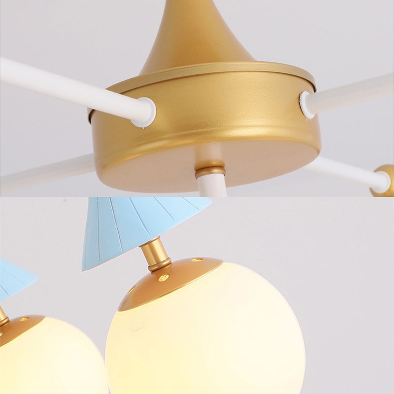 Child Bedroom Little Girls Chandelier with Globe Shade Wood 5 Lights Kids Pendant Light