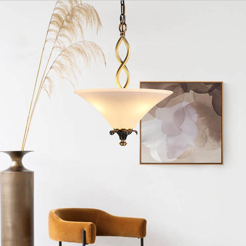 3-Light Pendulum Light Country Dining Room Chandelier Lamp Fixture with Cone White Glass Shade
