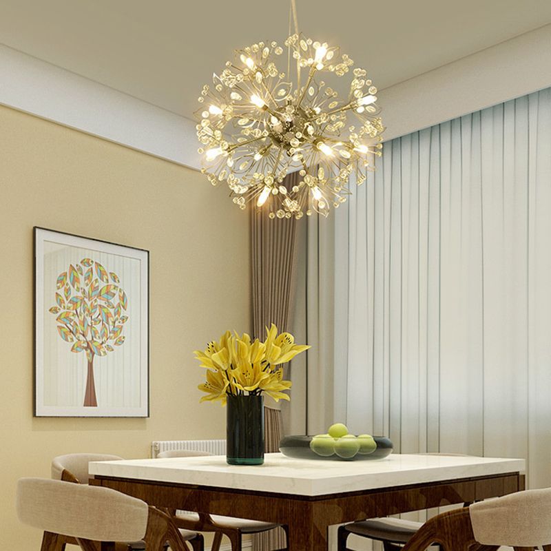 Modern Style Chandelier Light Crystal Sphere Multi Head Pendant Light for Living Room