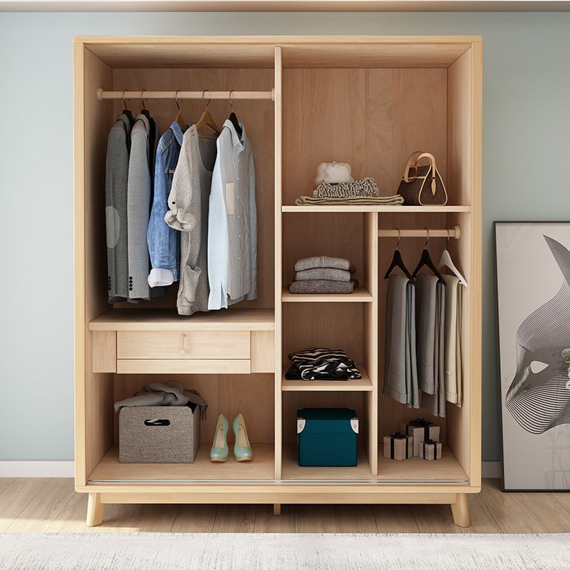 Contemporary Rubberwood Storage Cabinet Sliding Door Cabinet with Legs