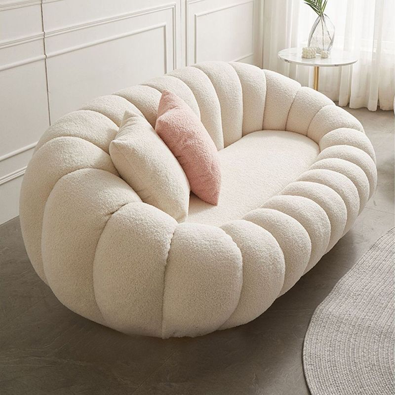 Beige Wool Stationary Sofa 27.55" High Sloped Arm Sofa for Living Room