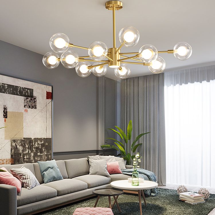 Contemporary Clear Glass Hanging Light Fixtures Starburst Sockets Chandelier for Living Room