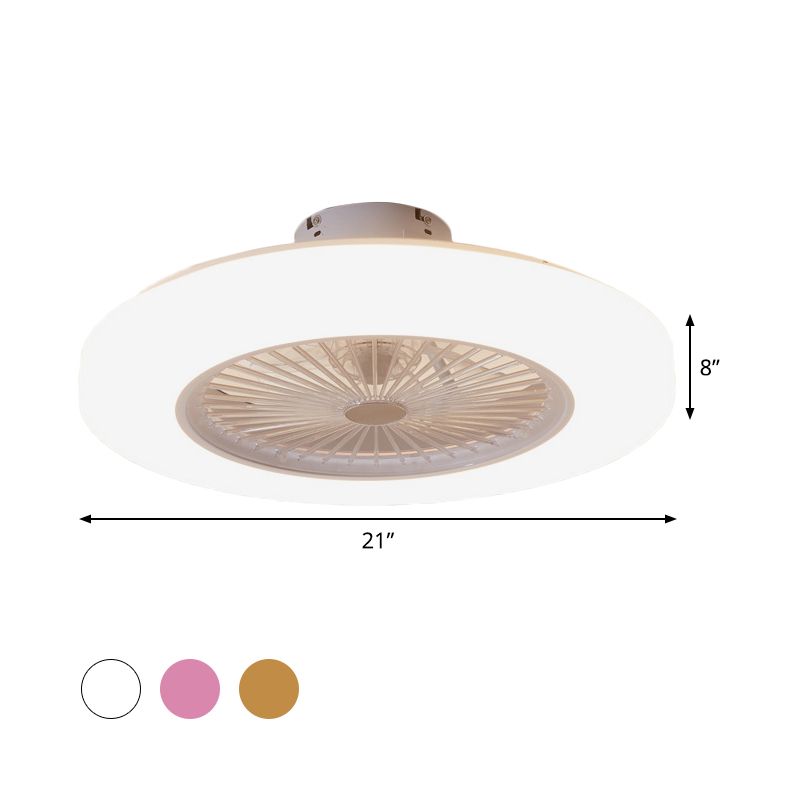 Acrylic Doughnut Ceiling Fan Light Simple Living Room LED Semi Flush Mounted Lamp Fixture in White/Pink/Yellow, 21" Wide