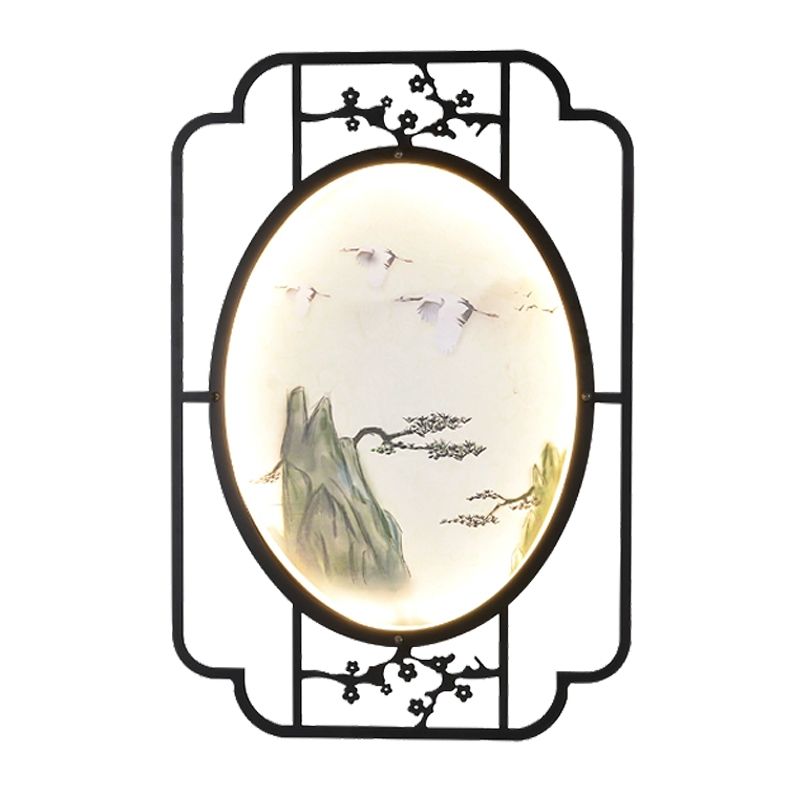 Fabric Halcyon LED Mural Light Asian Black Sconce Lighting Fixture with Rectangle Frame