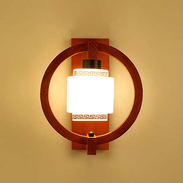 Luces apliques de pared en forma de cilindro de estilo moderno madera 1 lámpara de luz