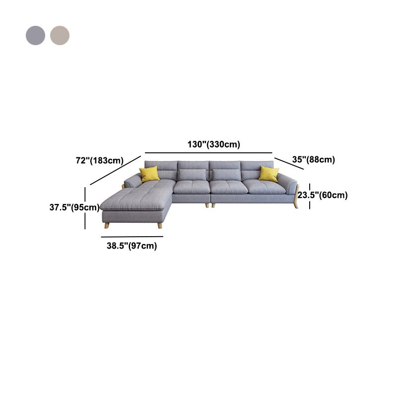 Flared Arm Linen Sectional Scandinavian 4-seater Sectional with Pillows