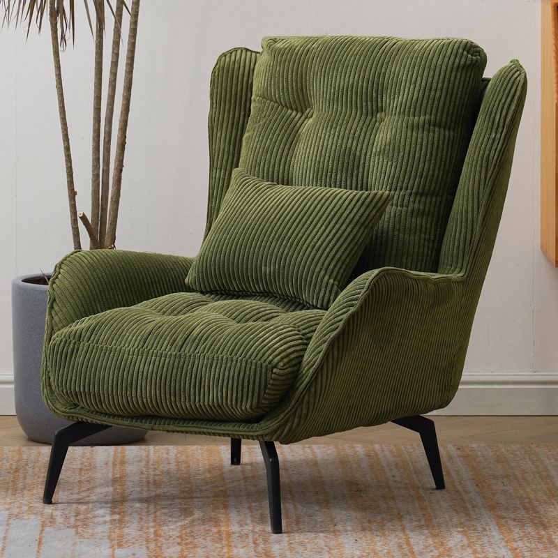 Modern Accent Chair Solid Color Corduroy Tufted Back Basic Four Leg Chair