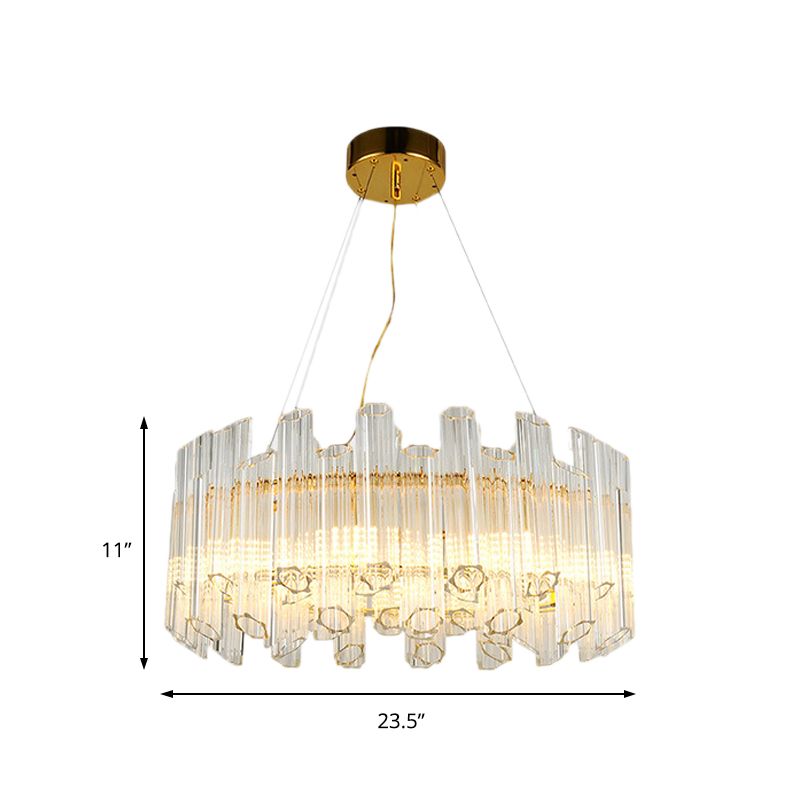 Metal Ring Hanging Lamp Modernist Multi Light Pendant Chandelier Light with Crystal Pipe in Gold