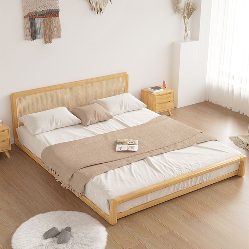 84.65 inch Wide Tropical Bed Frame Rubberwood Bed with Headboard