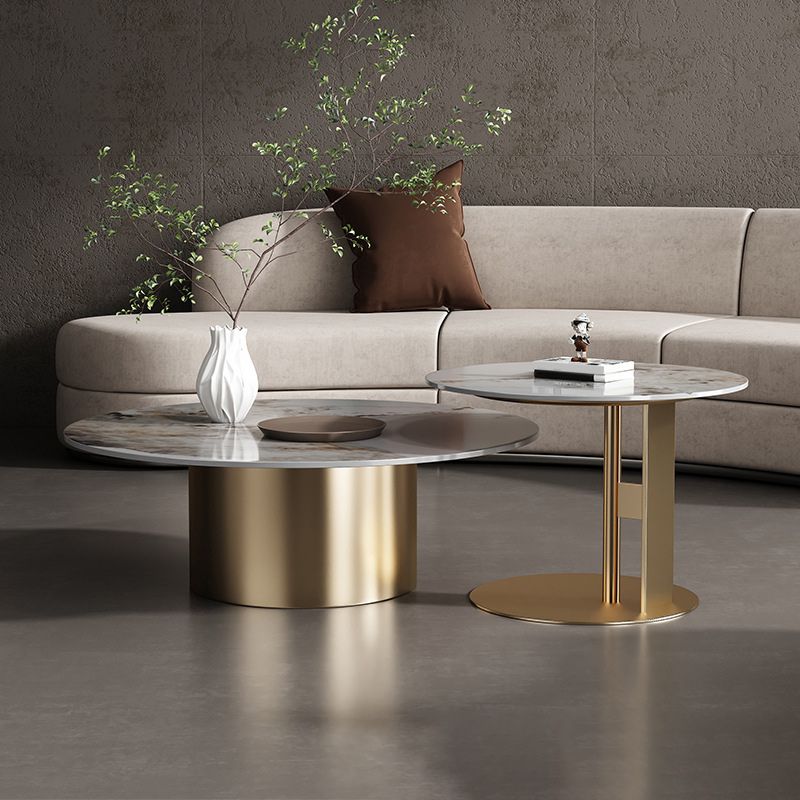 Luxurious Round Stone Coffee Table Set Pedestal Dia 31.5" Cocktail Table