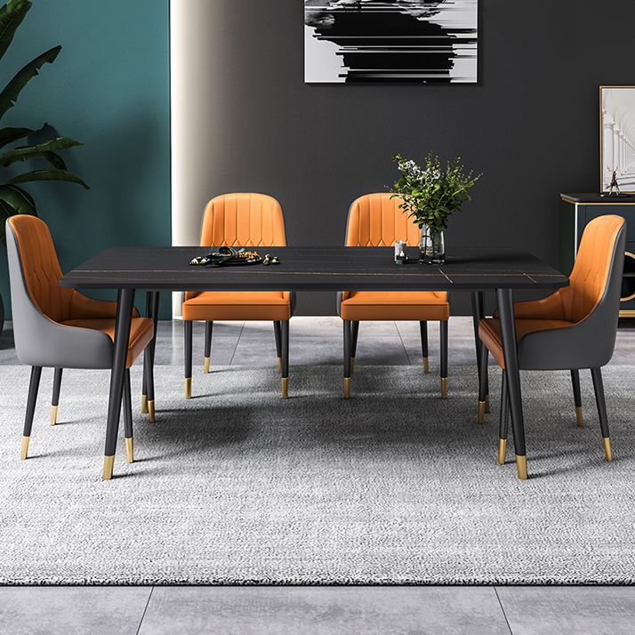 Black Rectangle Dining Table Set 1/2/5/7 Pieces Stone and Metal Dinette Set